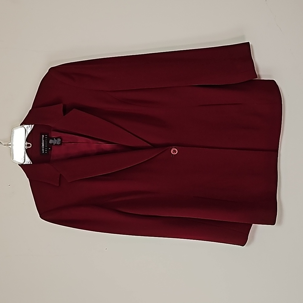 Liz Claiborne Burgundy Blazer Jacket Sz 8 Fully Lined Holidays Christmas